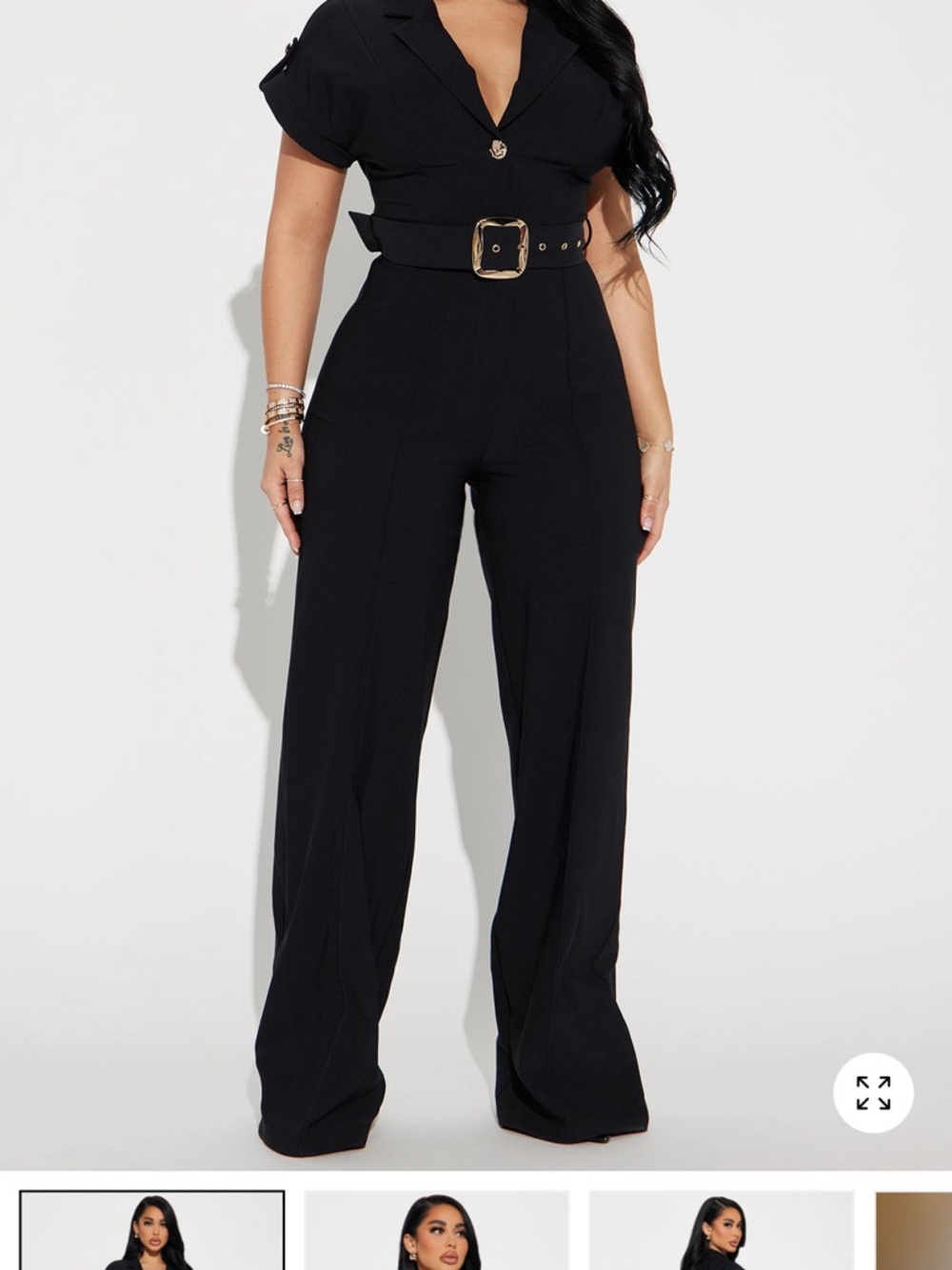 Fashion Nova Black Wide-Leg Belted Jumpsuit